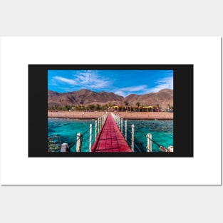 Beach bridge with colorful desert behind. Red sea Israel Posters and Art